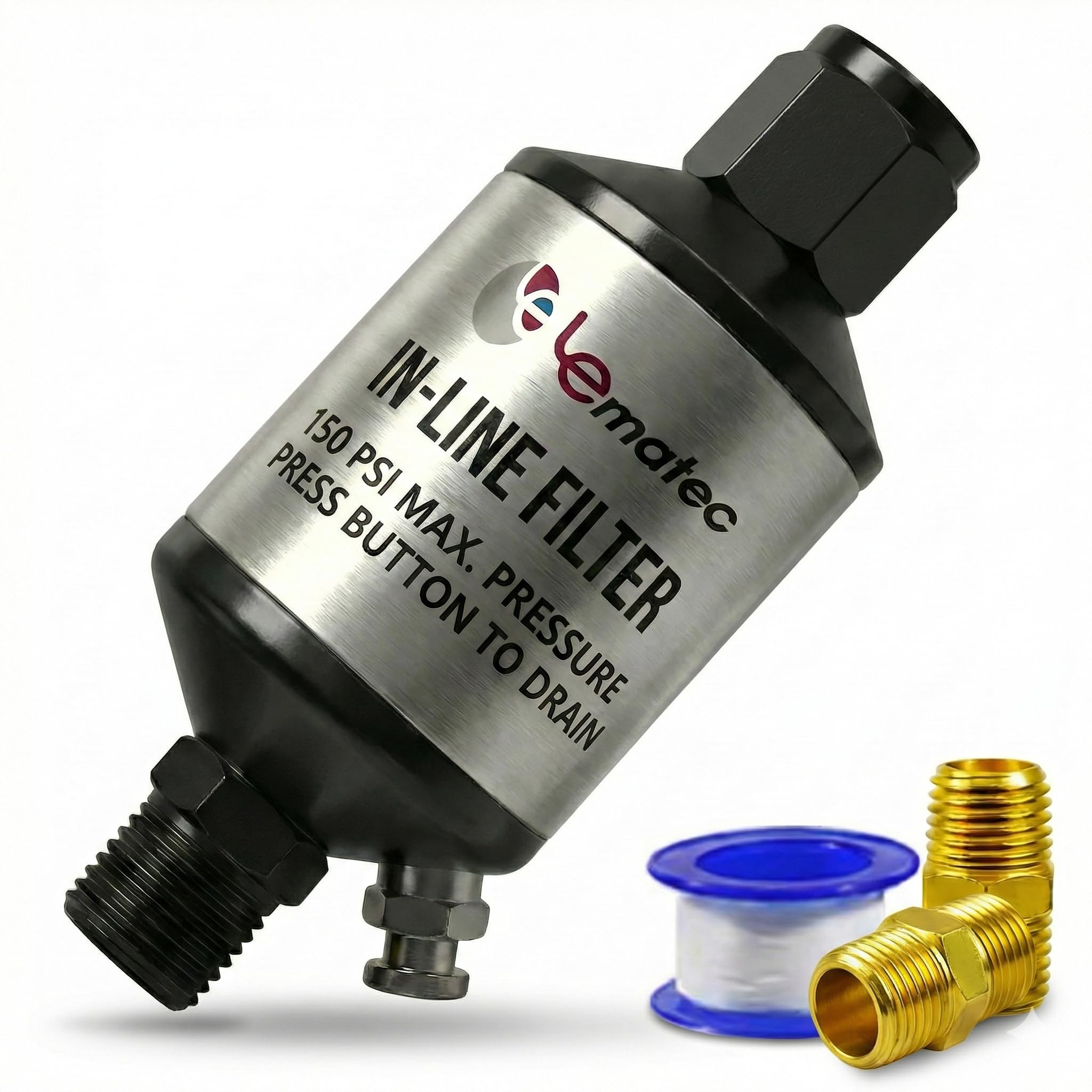 LE LEMATEC Air Compressor Water Separator & Air Dryer with Push-Button Drain Valve, 1/4" NPT Inline Moisture Remover for HVLP Spray Paint Gun,