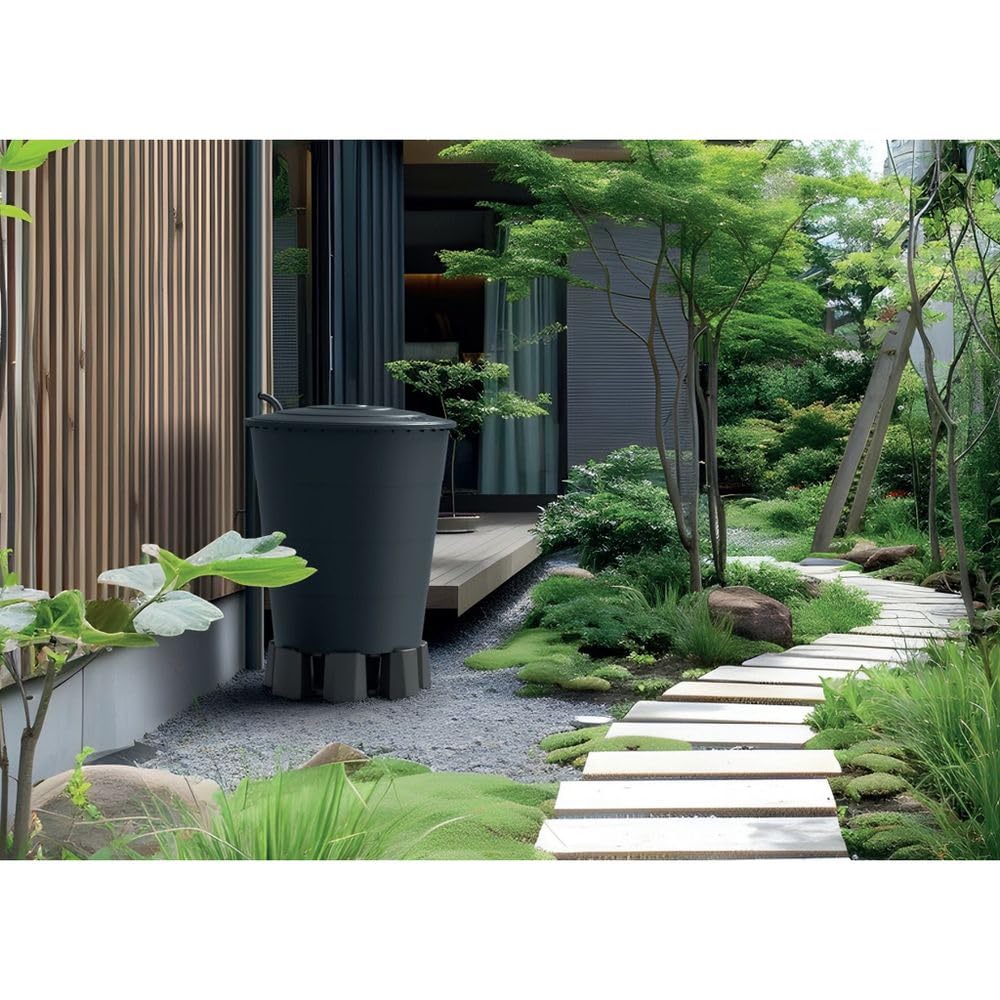 Kreher Bidón de lluvia XXL Smooth 510 L (antracita, con tapa y monobloque) | Tanque de agua de lluvia de plástico en diseño moderno y redondo, que ahorra agua en el riego del jardín