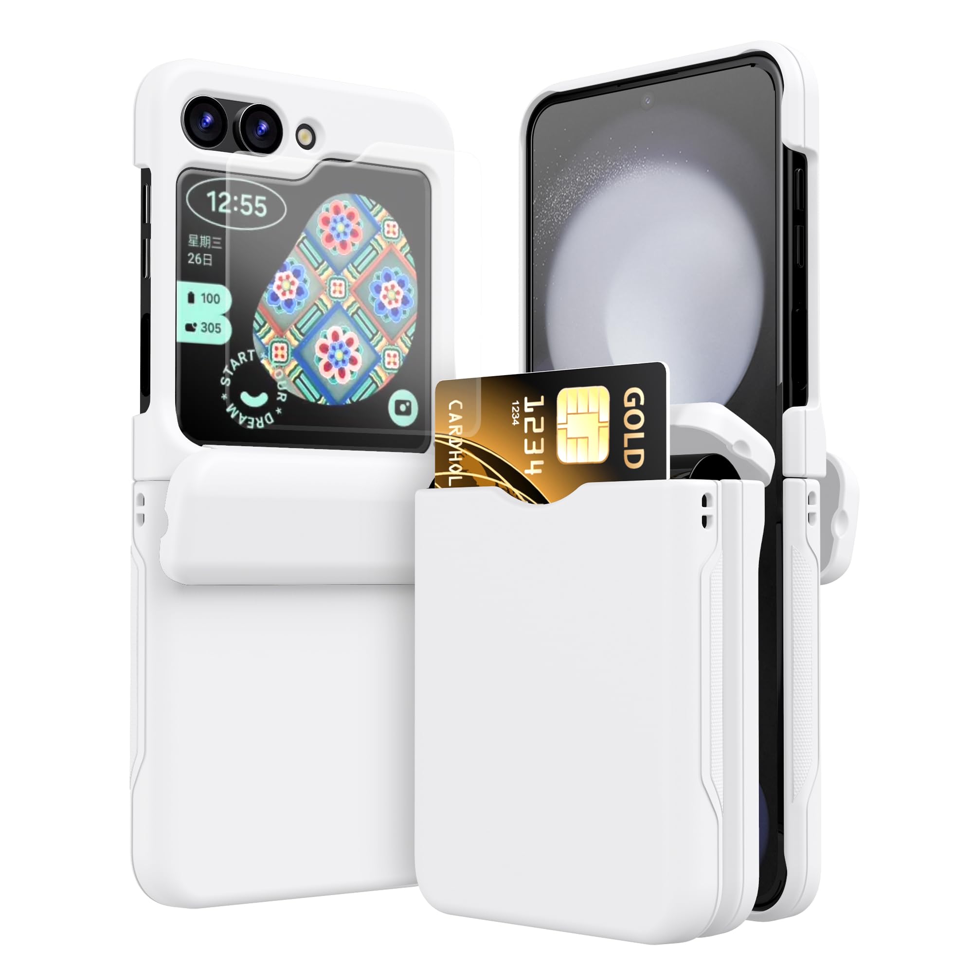 Ygtrlkp for Samsung Galaxy Z Flip 6 Case with Hinge Protection,Built-in Card Slot Design, Stylish Shockproof Rugged Full Body Protective Phone Case for Samsung Galaxy Z Flip 6 (White)