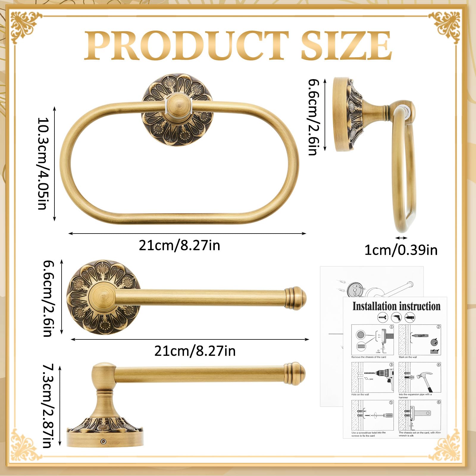 2 Pcs Toilet Paper Holder Towel Ring, Brass, Rectangle — Amazon image 2