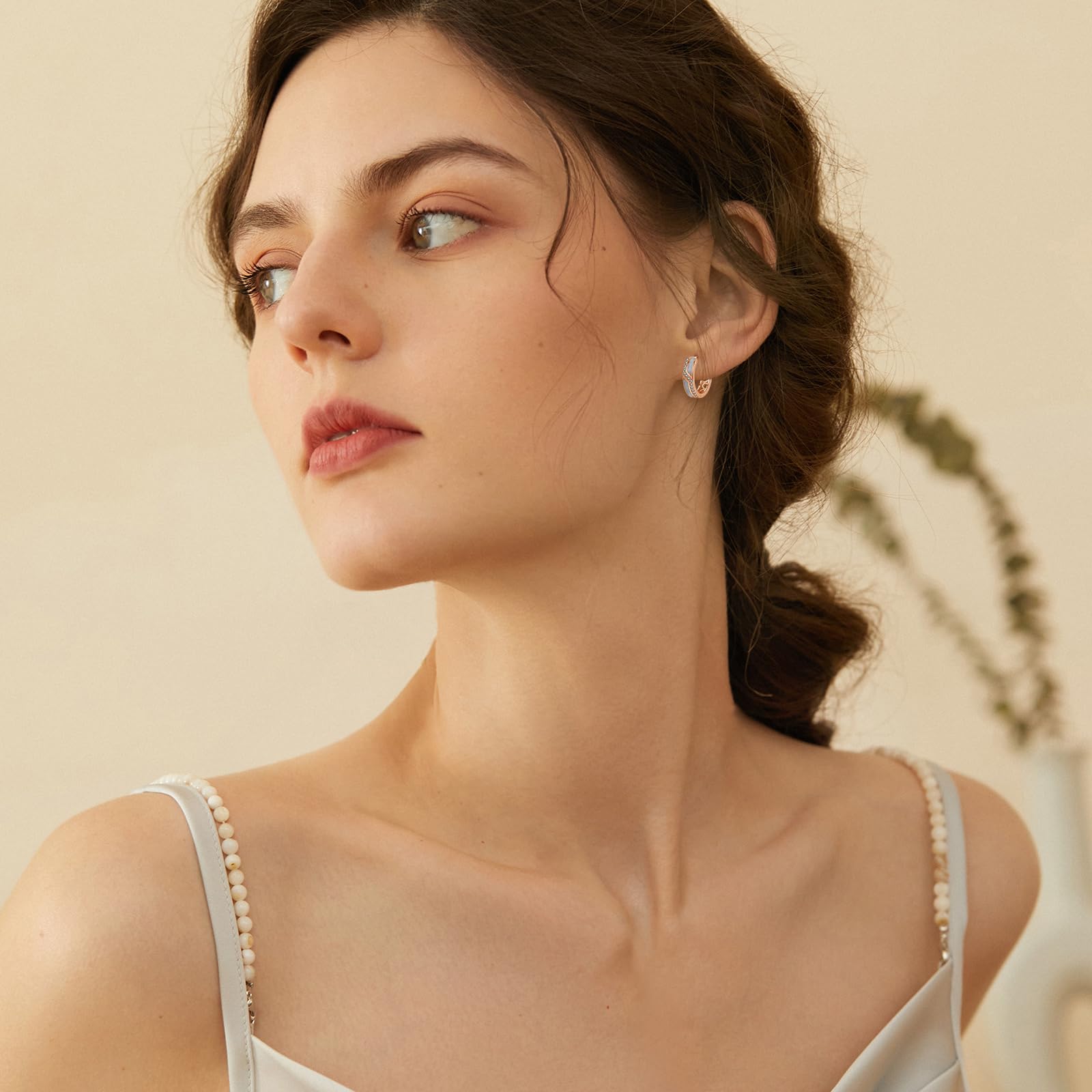 Orecchini da donna in argento sterling 925, con opale, piccoli orecchini a cerchio in argento, con zircone, opale, idea regalo per donne, mogli, ragazze, 15 mm