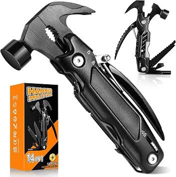 ISEYOU 14-in-1 Multitool Hammer for Men, Handy All-in-One Tool for Dad & Husband, DIY Repair Kit, EDC Pocket Gear, Compact Camping Tool with Safety Lock