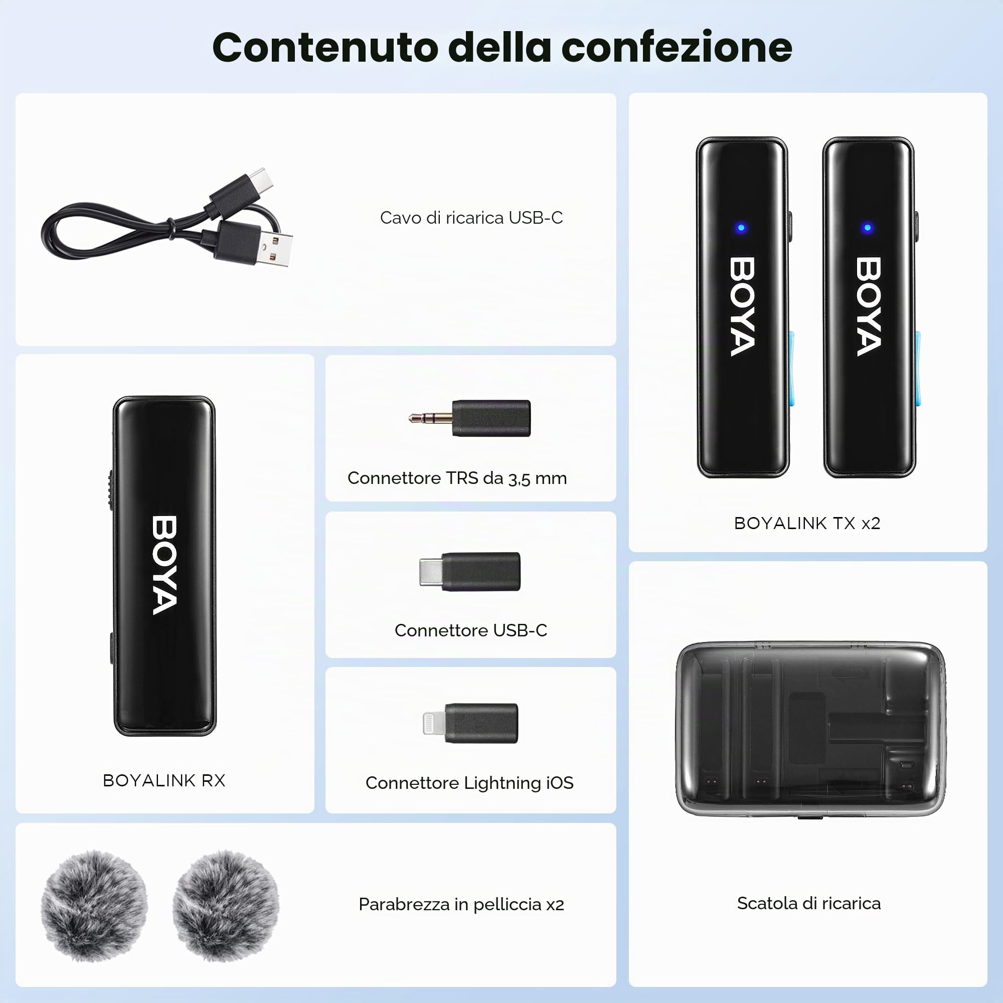 BOYA BOYALINK - Microfono lavalier V2.0 senza fili, doppio microfono senza fili, 30 ore di autonomia, per iPhone USB C, fotocamera Android, riduzione del rumore, per registrazione video, audio, vlog