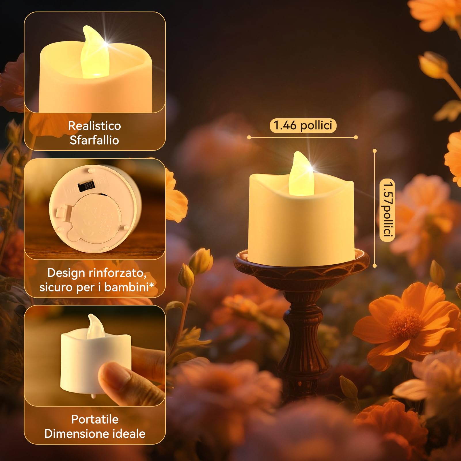 RaceGT 20 Candele LED con Timer e Telecomando, Candele LED senza Fiamma, Batterie Incluse, 2/4/6/8H Timer, Ideali per Natale, Matrimonio, Festa, Luci Bianco Caldo