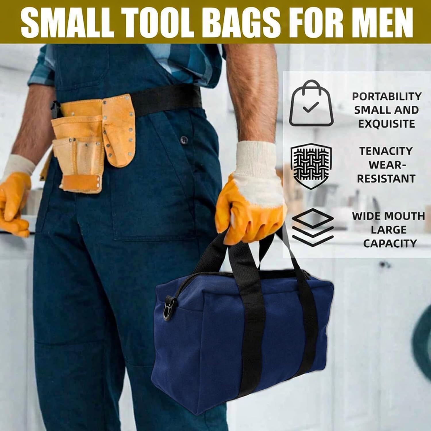 BLIRITEL Wide Mouth Tool Bag, Heavy Duty Canvas Tool Storage Bag, Large Capacity Handbag, Multi-function Tool Organizer Tote Bag for Storage Wrenches Pliers (Navy Blue, 16 Inch) image 5