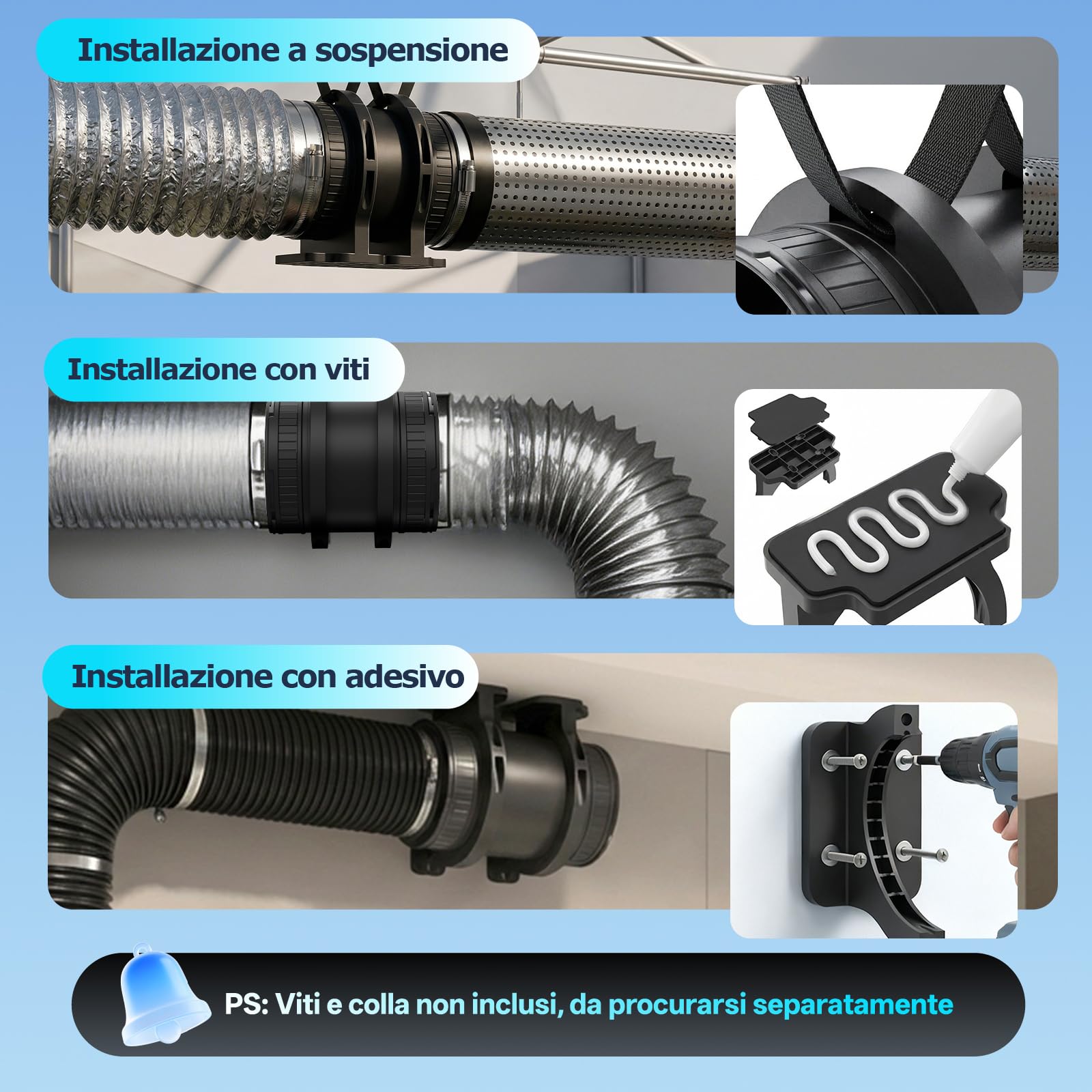 Ventilatore da Condotto da 100 mm – Ventilatore in Linea Silenzioso per Bagno, Cucina e Grow Tent TB04ED (con base)