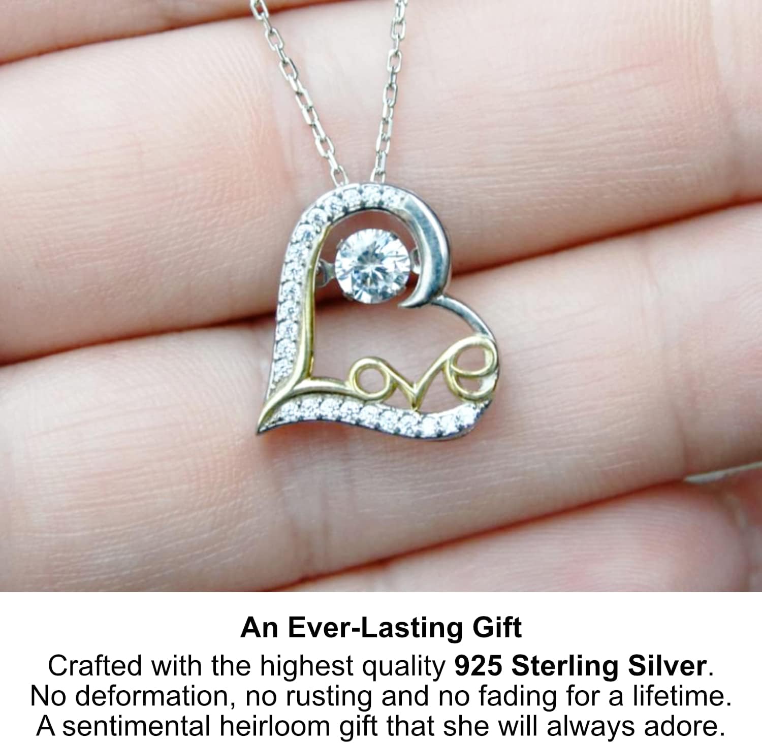 To My Beautiful Soulmate Necklace, Sterling Silver Missing Piece Love Heart, Gifts For Wife Birthday, From Husband, Gold heart is triple plated in 14K gold., Cubic Zirconia - Image 4