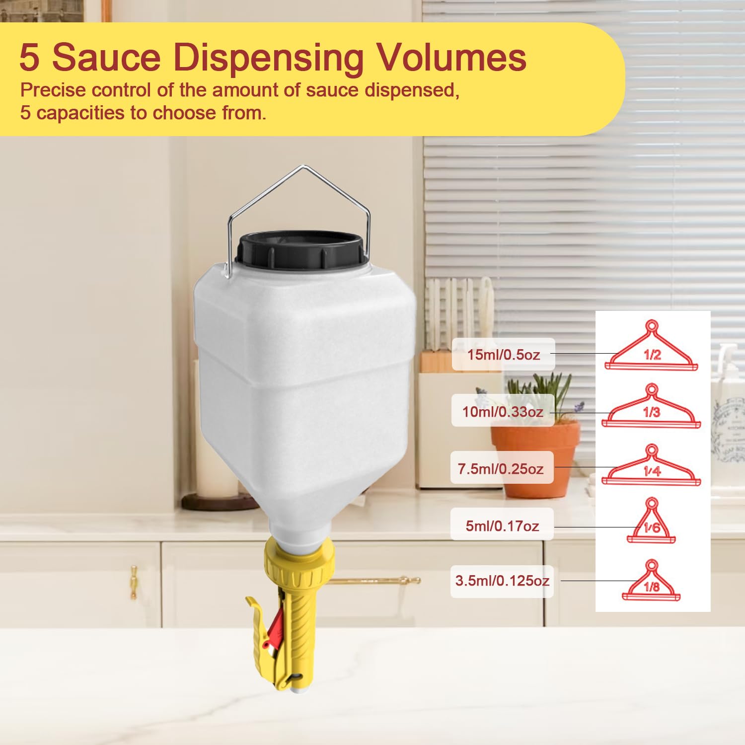 Dispenser di salse da appendere, 5,5 l, quadrato, ricaricabile, dispenser per condimenti