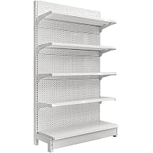 Gondola Shelving with 20 Hooks, Supermarket Shelves Shelves Retail Gondola Shelving Wall Display Rack, 5 Shelf Snack Racks for Retail Convenience for Home,CommercialWhite,L93xH135cm