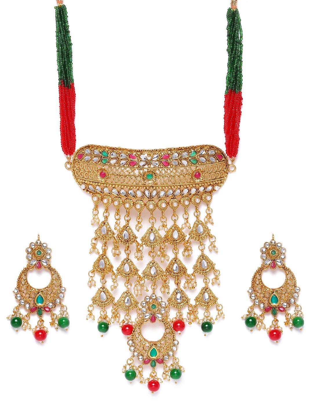 ZAVERI PEARLS Green Red Stones & Beads Traditional Choker Necklace & Earring Set For Women-ZPFK9976 (B08TZXTP1W) Amazon Price History, Amazon Price Tracker