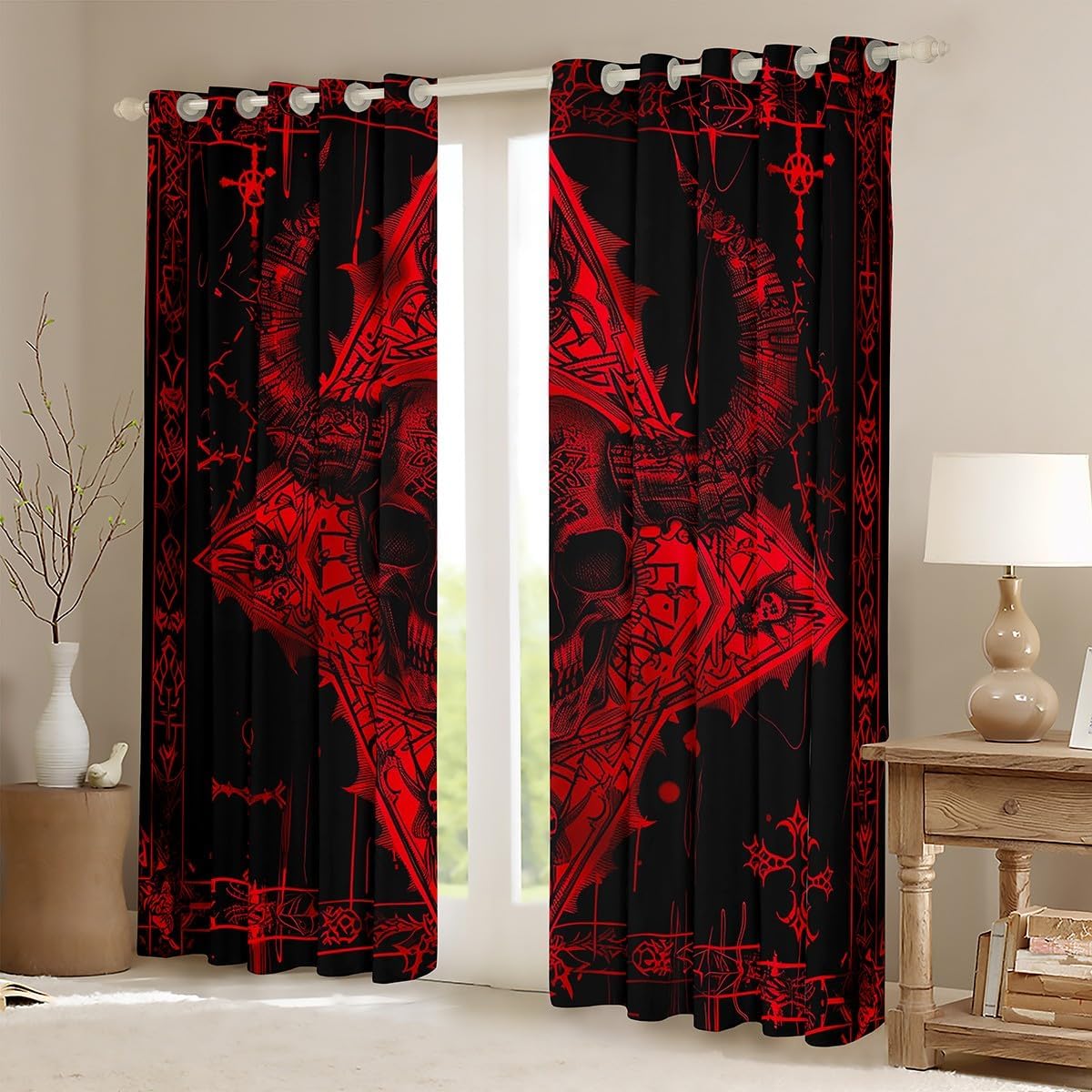 jejeloiu Goat Head Blackout Curtains (2 Panels, 52 x 63 Inch) Gothic Art Goth Curtains for Bedroom Living Room Mysterious Hippie Decor Darkening Drapes