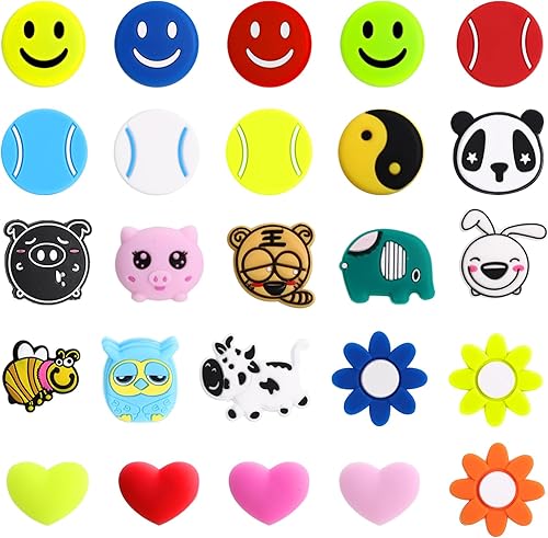 Miniatura 8 de Chalyna 25 piezas de raqueta de tenis amortiguadores de vibraciones de silicona amortiguadores de vibración de dibujos animados para raqueta de