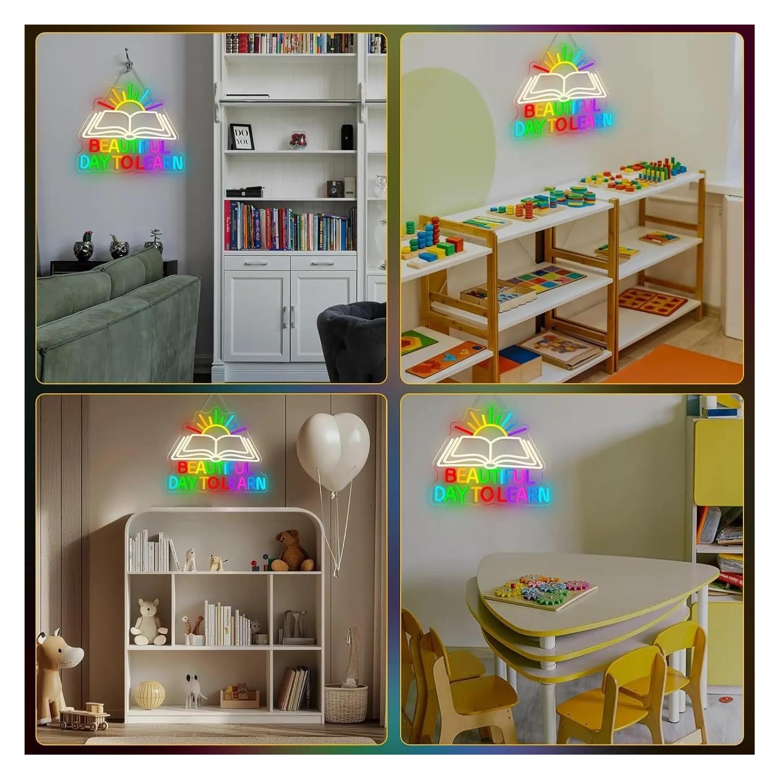Insegna al Neon Beautiful Day To Learn Insegna Al Neon Luce LED Alimentata Tramite USB Per La Lettura Angolo Aula Studio Biblioteca Arredamento 38cmx32cm