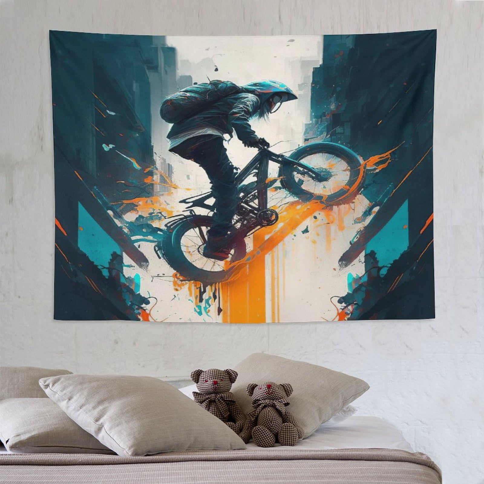 PAZZK Mountain Bike Tapestry Art Tapestries Aesthetic Wall Carpets, for Living Room Tapestry Bedroom Tapestry Dorm Decoration 150×200cm