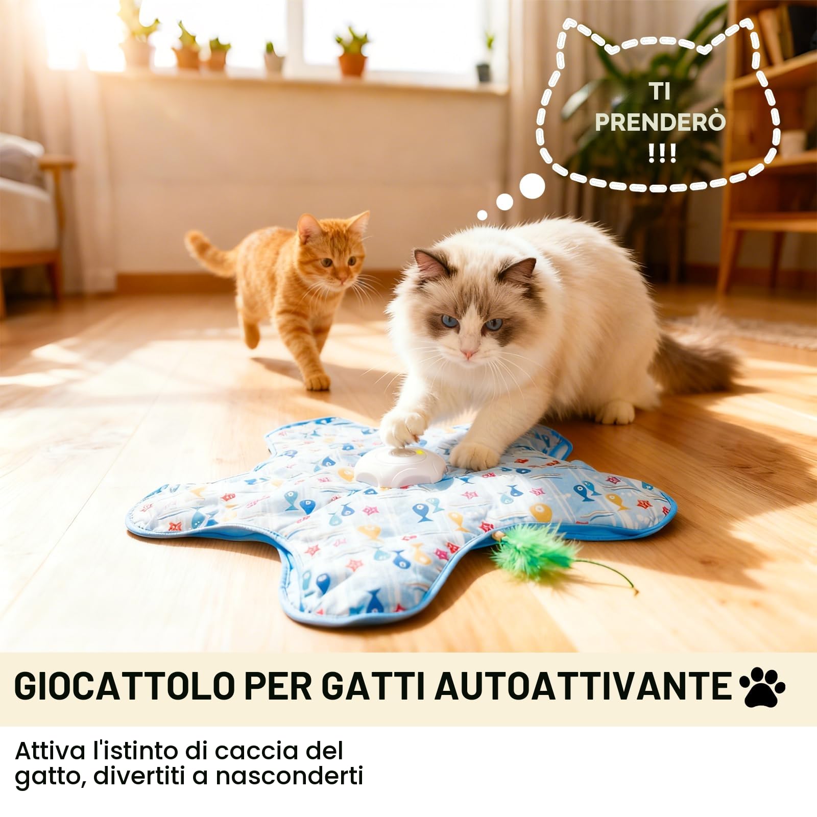 FIVAVA Giocattolo Interattivo per Gatti, Giocattolo per Gatti Ricaricabile e Silenzioso, Giochi per Gatti da Caccia con 3 Piume Sostituibili