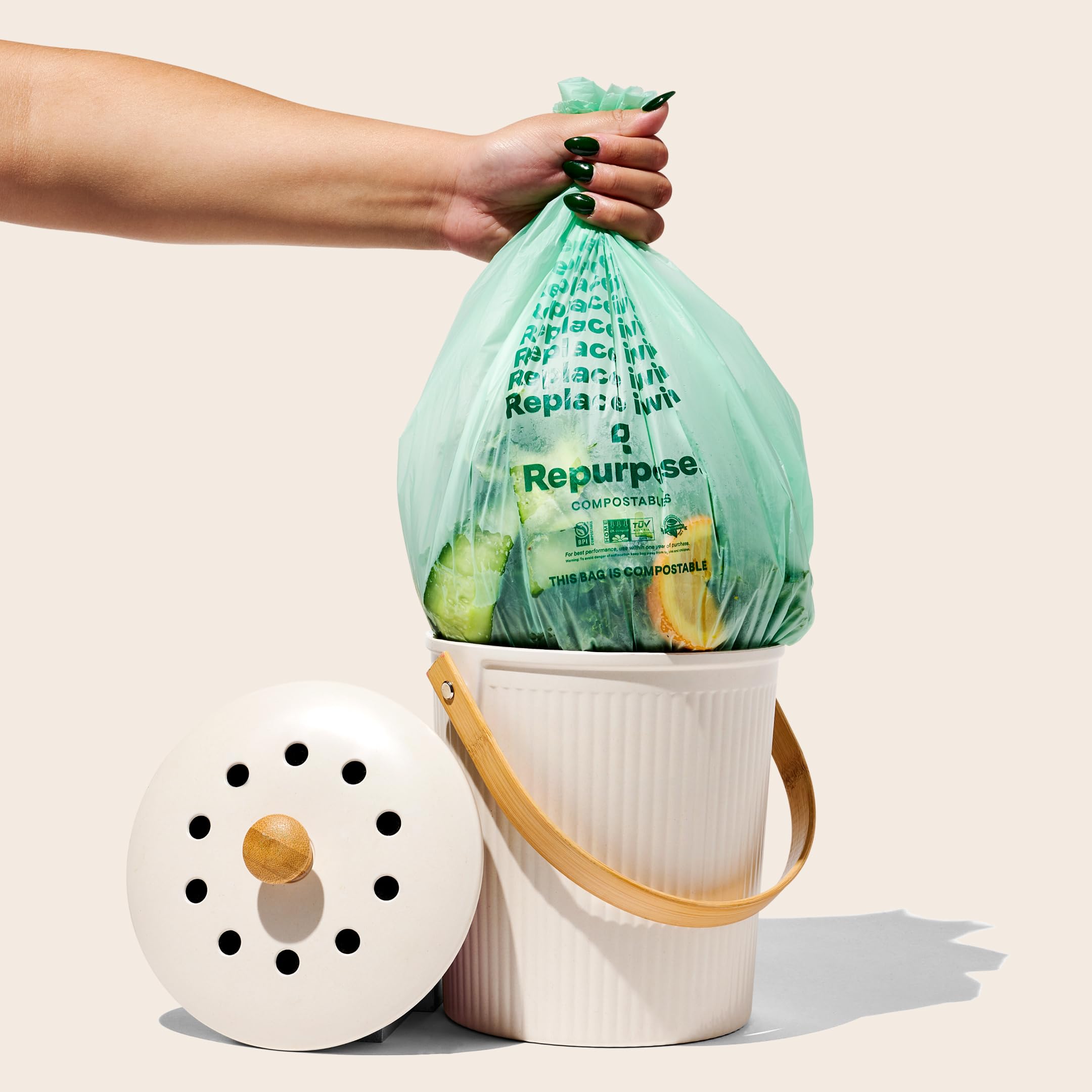 Repurpose Bolsas de basura compostables pequeñas de 3 galones, certificado BPI, 100 bolsas en total, 1 paquete