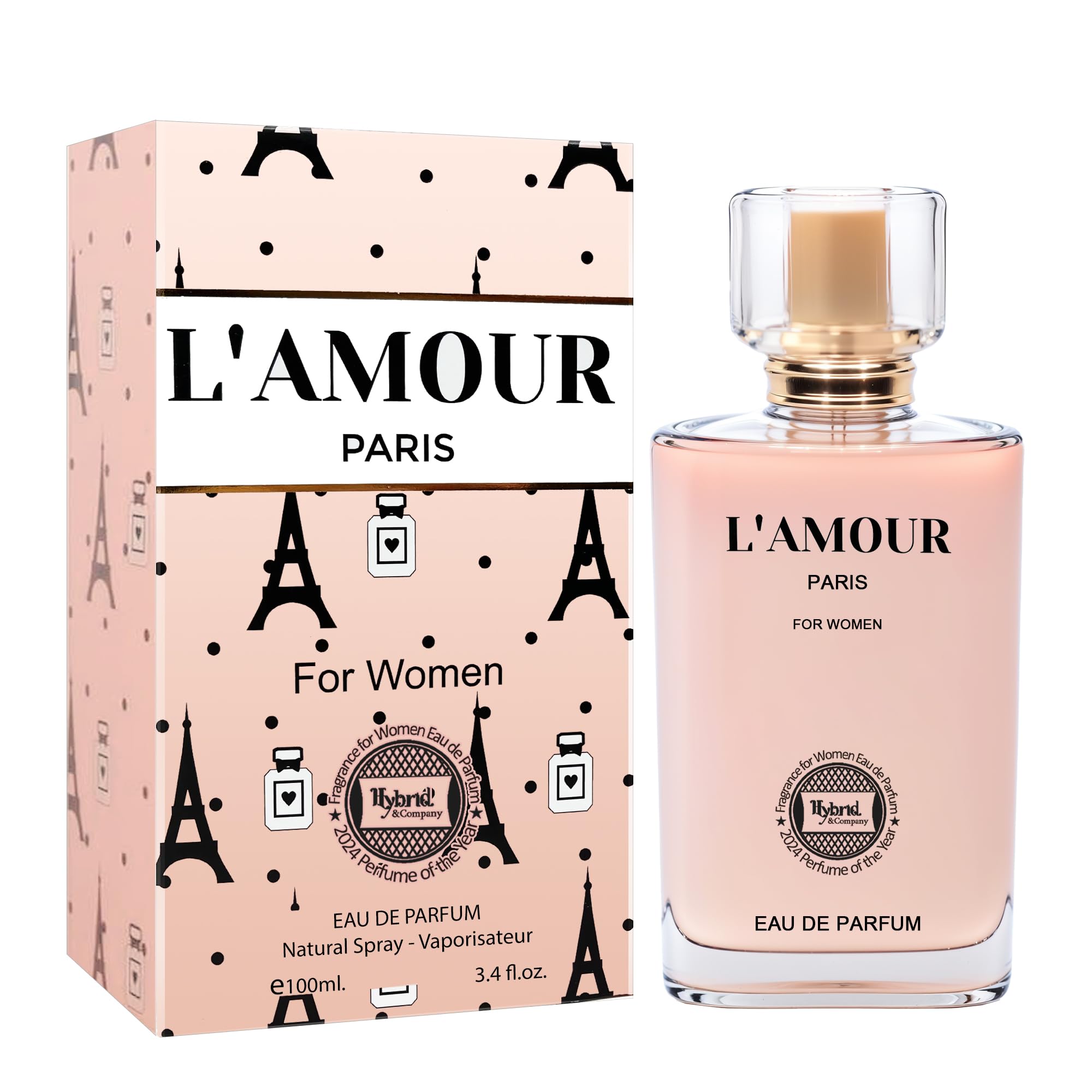 Hybrid & Company Women L'Amour Paris Eau De Parfum Natural Spray Vaporisateur 3.4 Fl Oz