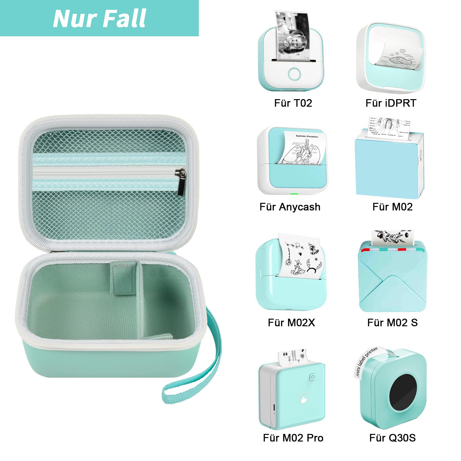 Etui do Memoking T02/ do Phomemo M02/ T02/ M02S/ M02 Pro/ Q30S/ M02X drukarka etykiet. Mini uchwyt na drukarkę naklejki, papier termiczny, kabel USB (tylko pudełko) zielony