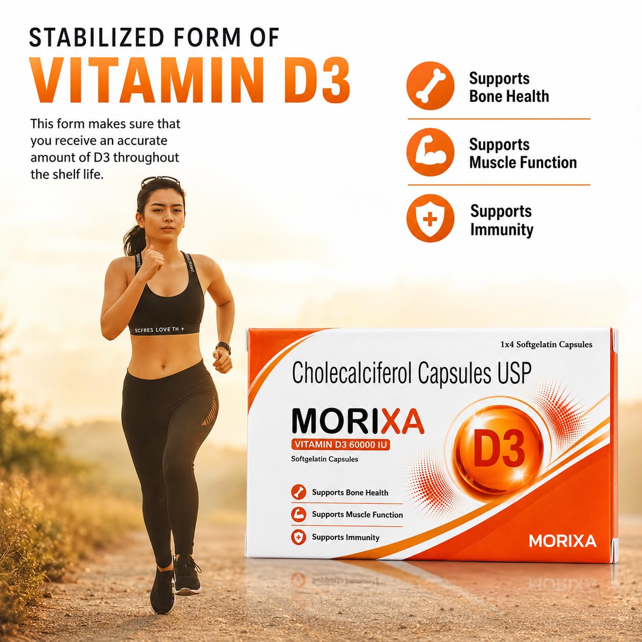 MORIXA D3 60000 IU Vitamin D3 Softgel Capsules | 3 Strips x 4 Capsules | 12 Capsules | Vitamin D3 Supplement for Bone & Muscle Support 4