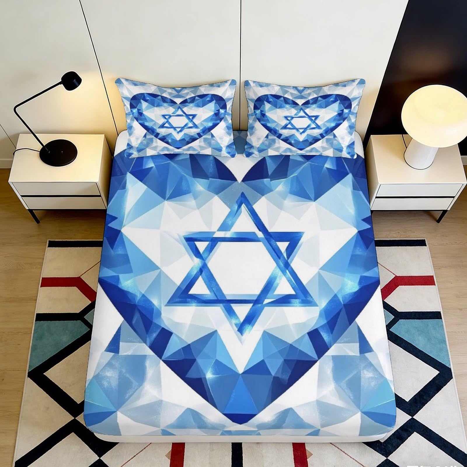 3D Printed Star Geometry Fitted Sheet Microfiber Deep Pocket Anti-Slip Star Mattress Fitted Cover Home Bedding 200x200x25cm