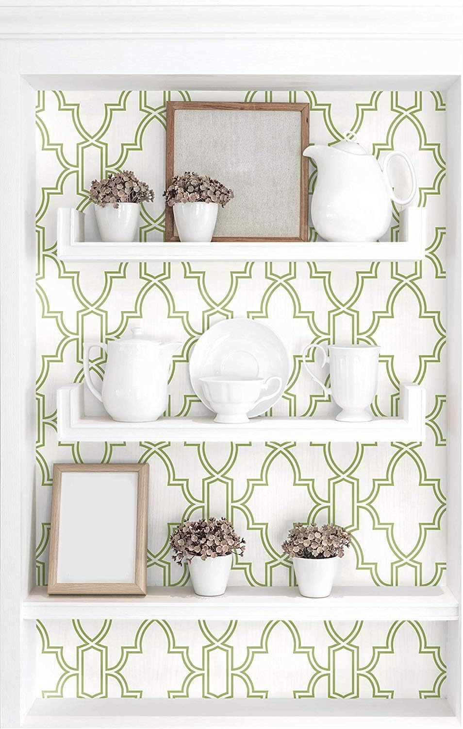 NextWall Tile Trellis Peel and Stick Wallpaper (Green & White)