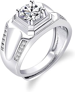 Mens Silver Color Round Cubic Zirconia Wedding Band Adjustable Engagement Rings for Him Groom Husband Y3760