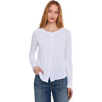 Mod-o-doc Long Sleeve Exposed Seams Button-Up Slim Cardi white