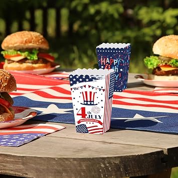 RUSTAMM 12 Pcs Independence Day Theme Party Popcorn Packing Box Candy Snacks Cookie Gift for 4th of July Holiday Party Decors