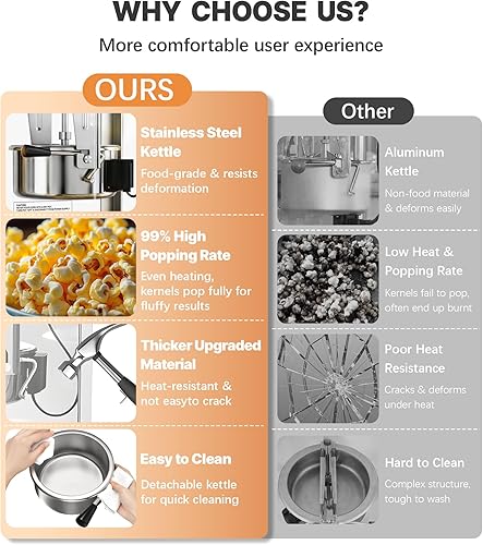 Miniatura 4 de Carrito de máquina de palomitas de maíz mejorado de 12 onzas, máquina para hacer palomitas de maíz con hervidor de acero inoxidable que hace hasta