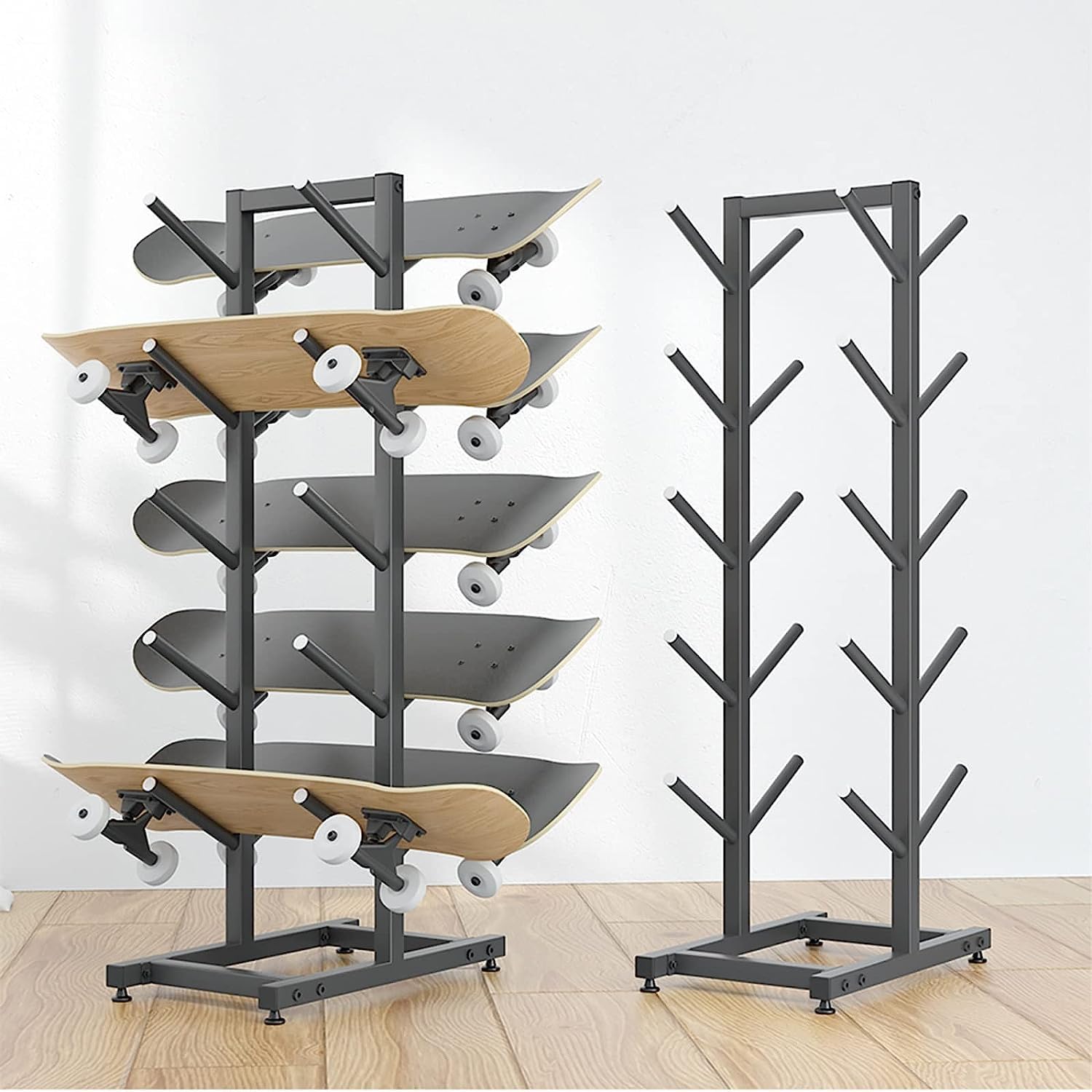 Black Equipment Organization 5-Tier Skateboard Storage Rack for Deck/Longboard/Standard Skateboards/Scooters/Yoga Mat, Easy Assemble