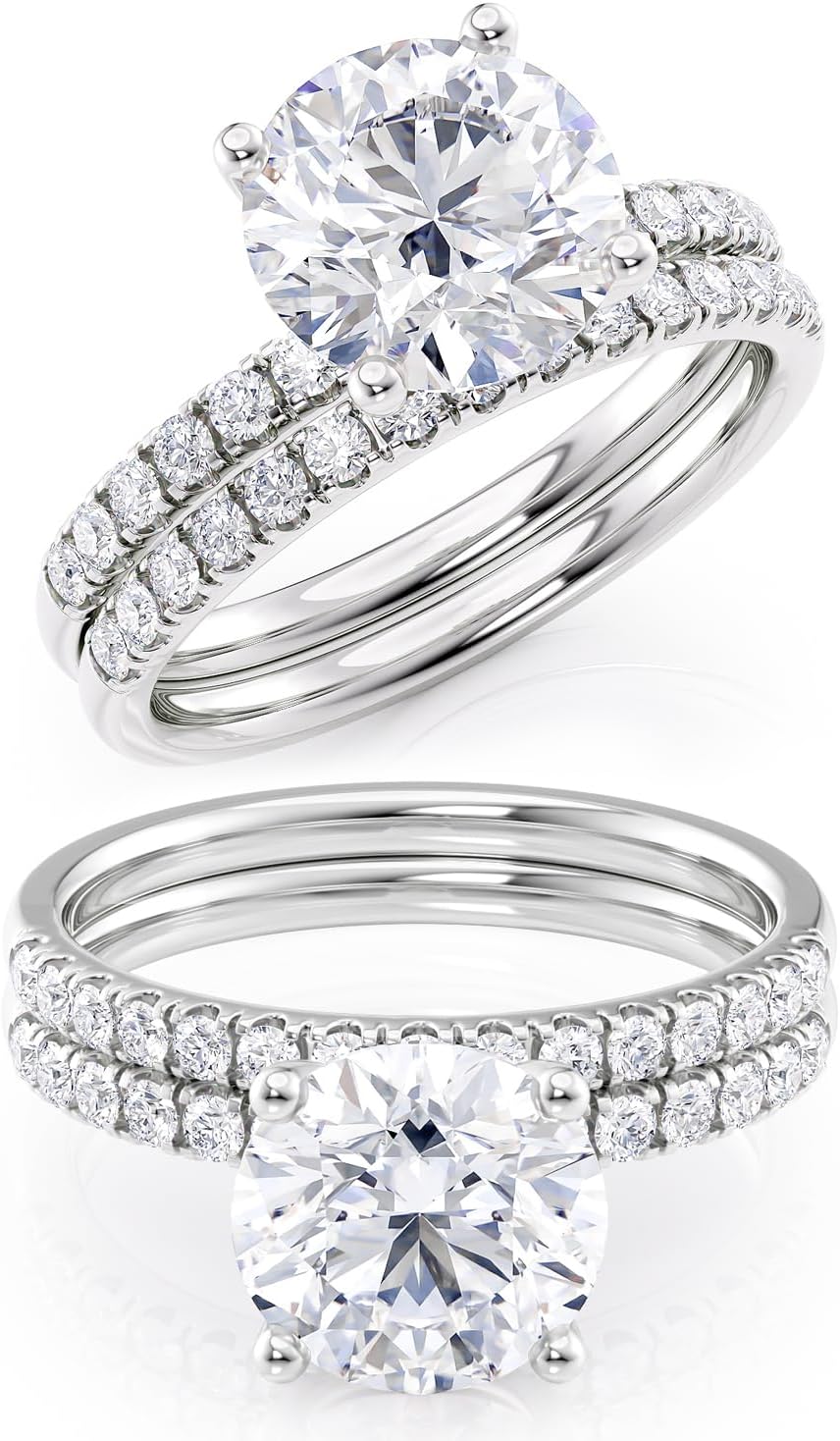 2 Carat Moissanite Engagement Ring with 1/3 Carat Round Natural Diamond in 14K Gold (G-H/VS, G-H/SI, cttw, DEW) for Women Size 4 to 11