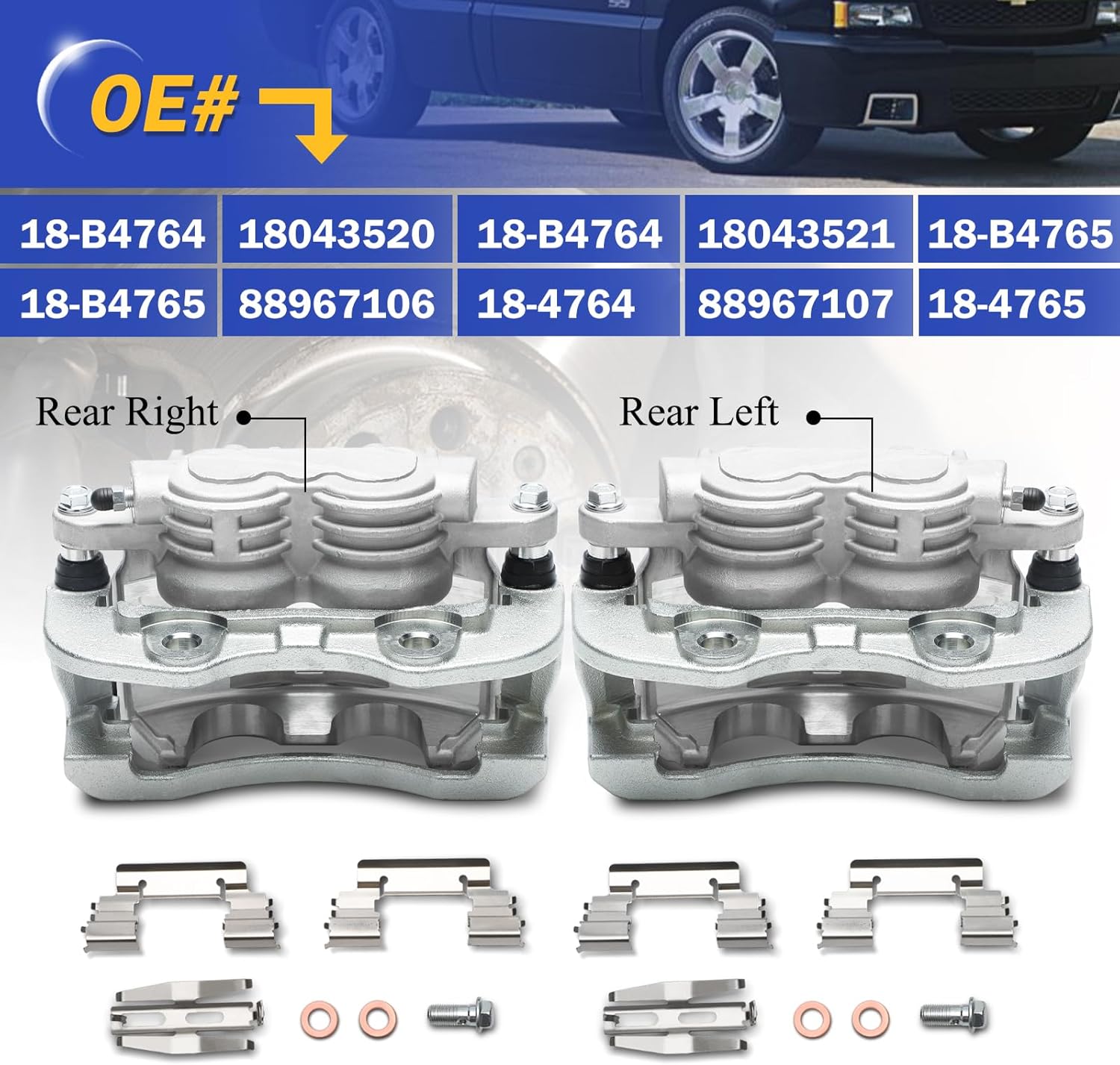 18-B4764 18-B4765 Rear Left & Right Disc Brake Caliper Assembly with Bracket for 02-06 Cadillac Escalade/01-07 Chevy Silverado 1500 Avalanche Tahoe Suburban 1500/01-07 GMC Sierra 1500 Yukon(XL)