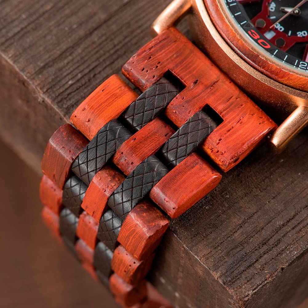 Relojes de Madera para Hombre, Reloj Casual de Negocios con Sub-Esfera AnalóGica de Cuarzo, Pantalla de Fecha CronóGrafo Manecillas Luminosas, Correa de Madera Ajustable