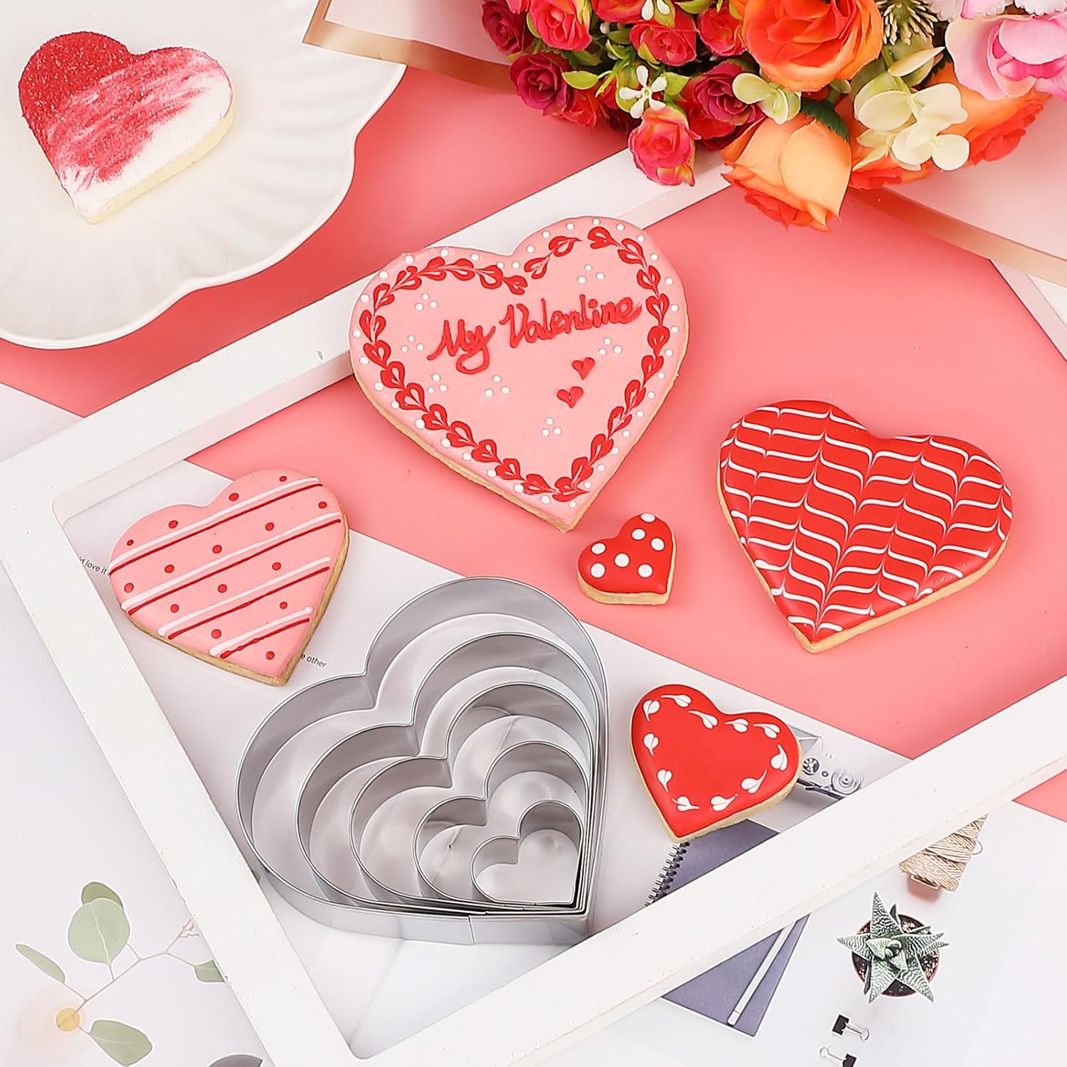 Heart Cookie Cutter Set - 5 Piece - 4.57" 3.86" 2.95" 1.97” 1.38" - Love Shaped Cookies Fondant Biscuit Molds for Valentines Day Holiday Birthday Party - Stainless Steel - Image 2