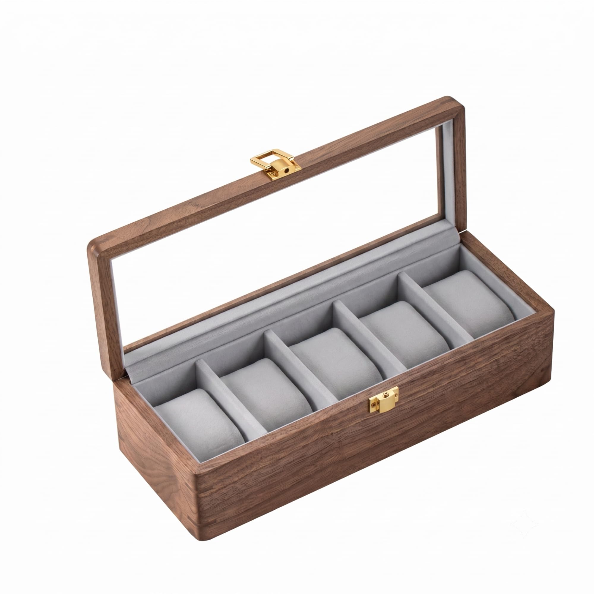 muso wood Boîte à montres en noyer 5 emplacements avec couvercle en verre pour homme | Présentoir de rangement de montres de qualité supérieure, cadeau parfait pour les hommes