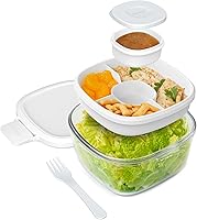 Vista 1 de Bentgo Glass Todo en Uno - Ensaladera Grande de 61 oz con Tapa, Bandeja Estilo Bento de 4 Compartimentos, Contenedor de Salsa de 3 oz y Tenedor
