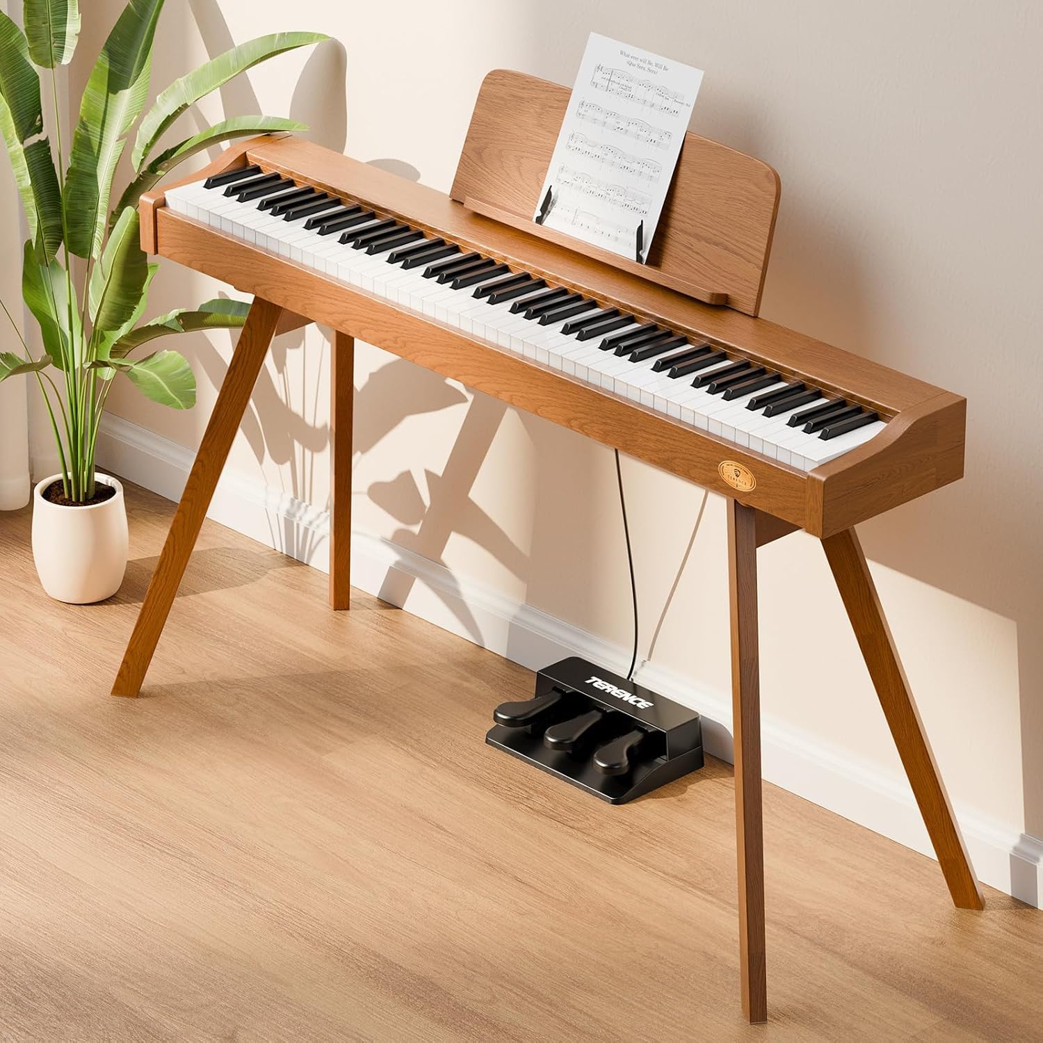 E Piano 88 Tasten Hammermechanik : TERENCE Keyboard Piano 88 Tasten mit Ständer Klavier mit 20W Lautsprecher Dreifachpedal Unterstützung Videoaufnahmen MIDI Bluetooth Kopfhöreranschluss Eichenfarbe