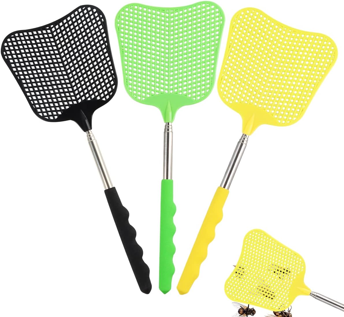 Tapette Moustique Tue Mouche Interieur 8 Pièces S Extensible, Contrôle Des Ravageurs Manuel Avec Poignée Télescopique Raquette Anti Moustique Tapette à Mouche