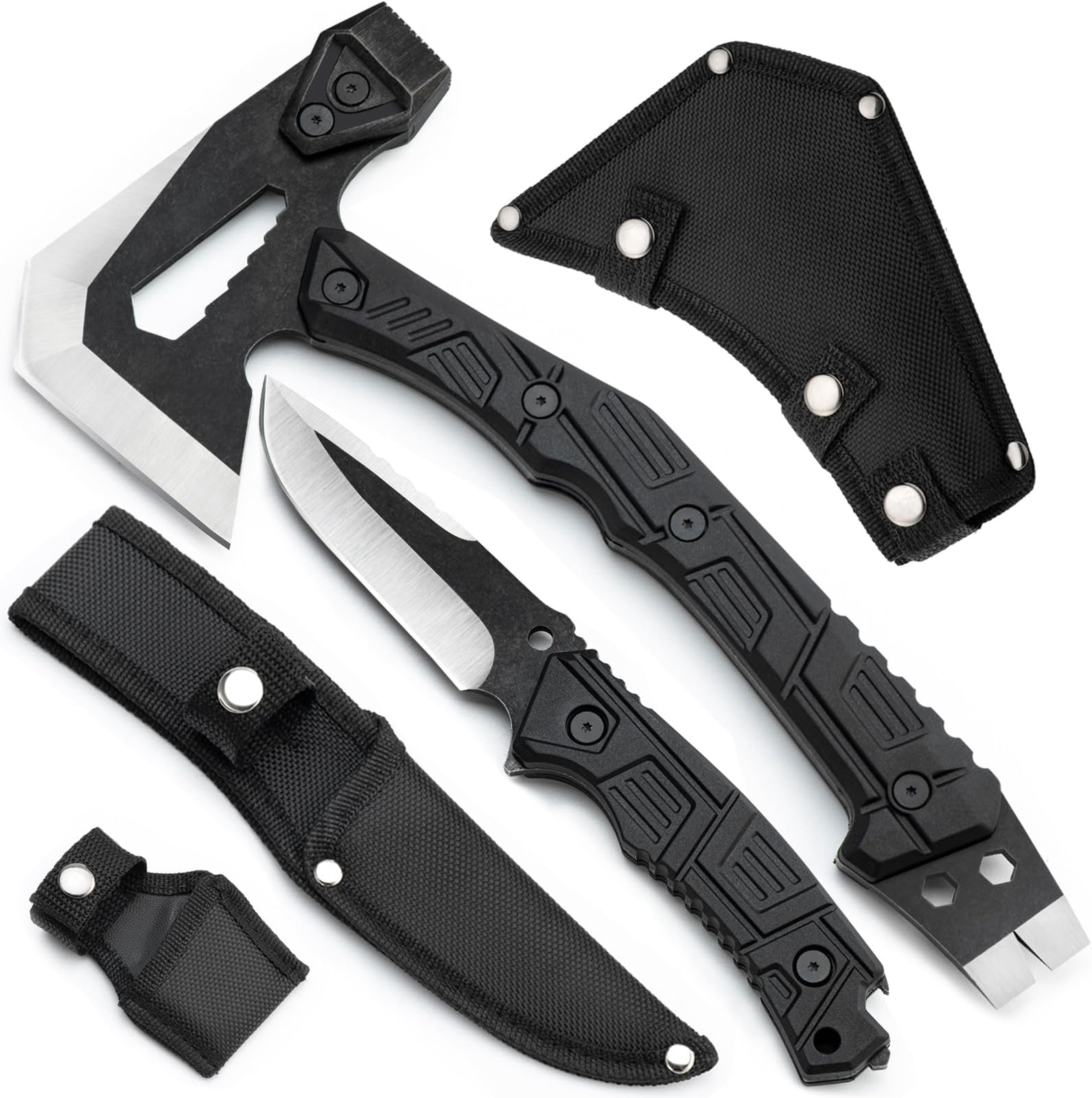 ZENHOSIT Survival Hatchet & Camping Axe with Fixed Blade Knife Combo Set, Full Tang Tactical Axe for Outdoor Camping Survival and Chopping Wood, Nylon Sheath Included