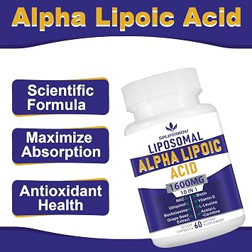 Liposomal Alpha Lipoic Acid 1600mg per Serving, ALA Supplement for Antioxidant Health, Energy and Metabolism- 60 Capsules