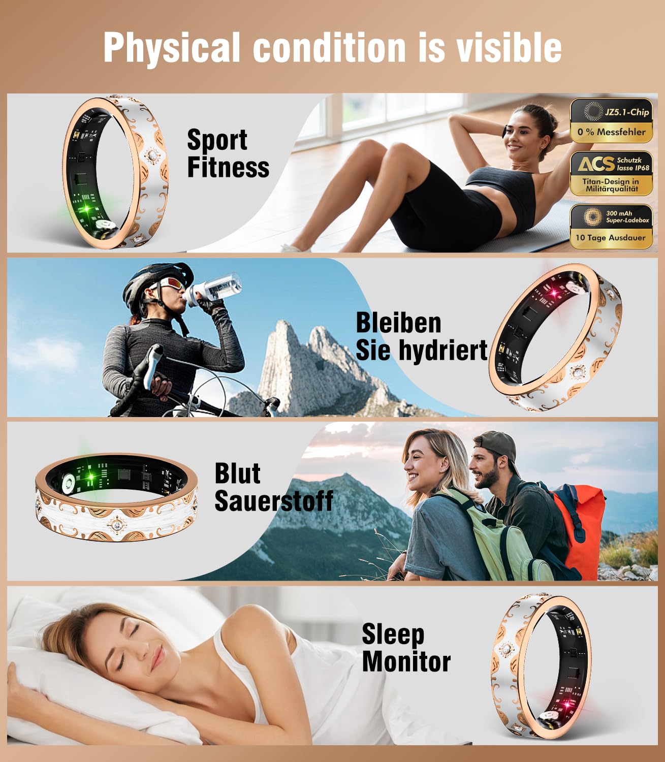 2026 TOP 1 9.0 Smart Ring e custodia di ricarica. 【Industry First – 0 errore di misurazione】【IP68 impermeabile】 Anello intelligente da uomo e da donna per monitoraggio del sonno, dispositivo