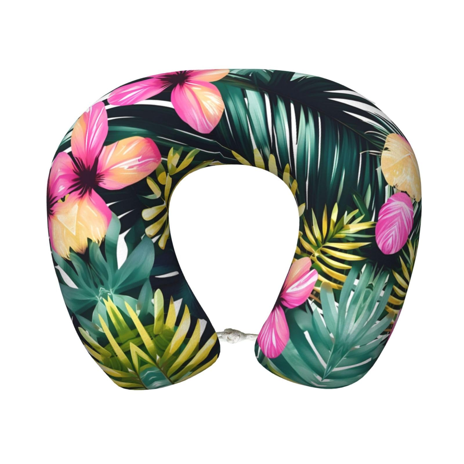 peiyeety Tropical Summer Hawaiian Flower Palm Leaves Print Custom U-Shaped Pillow,Memory Foam Cervical Neck Travel Pillow,for Home,Camping,Travelling