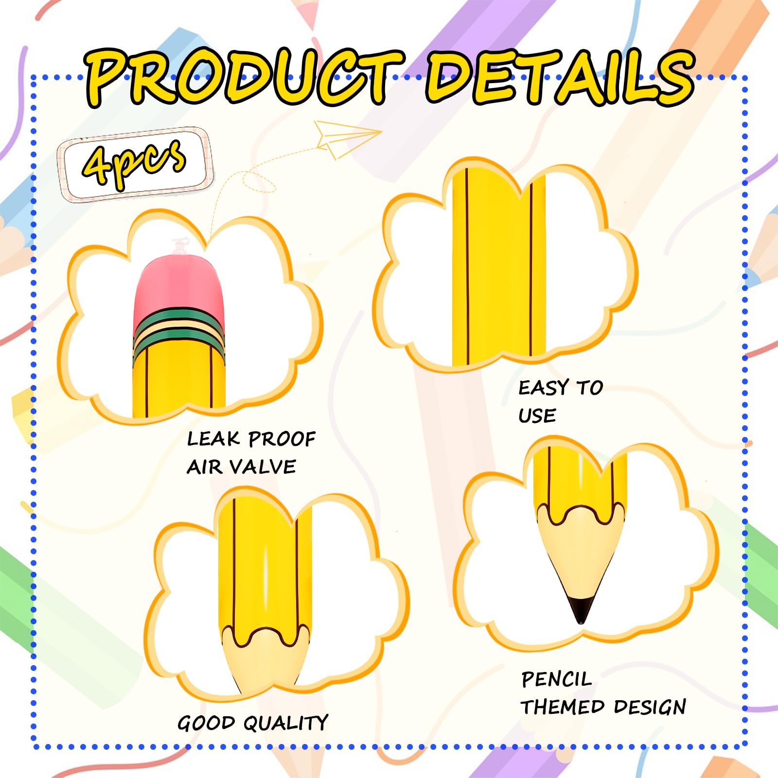 iFutniew Lot de 12 grands crayons gonflables géants de 68,6 cm pour fête d'anniversaire, décoration de salle de classe, facile à utiliser iFutniew Lot de 12 grands crayons gonflables géants de 68,6 cm pour fête d'anniversaire, décoration de salle de classe, facile à utiliser