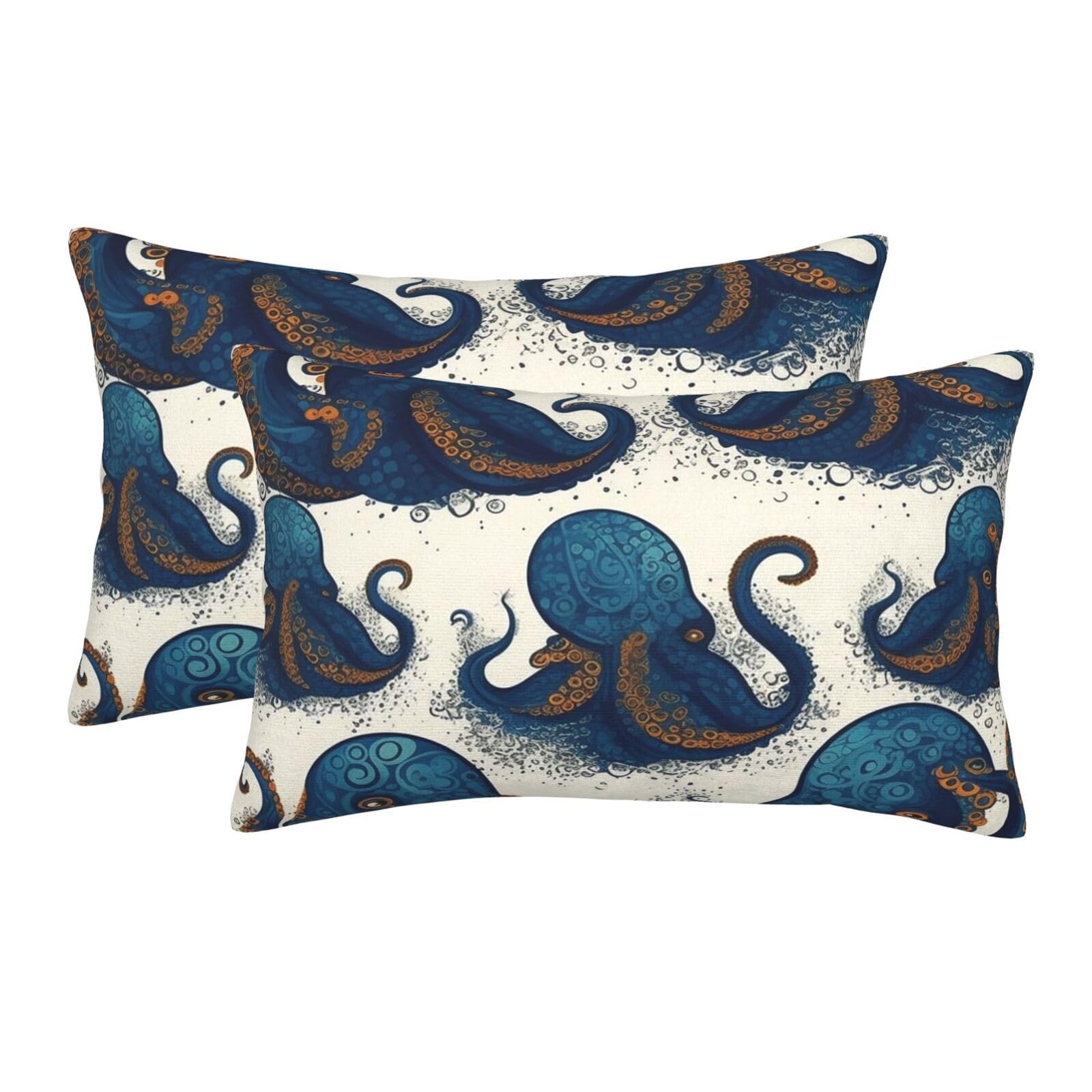 2 Pack Pillow Cases with Hidden Zipper, Soft Breathable Pillow Covers for Hair and Skin, Tentacles Octopus Pillowcases 16"x24" Bed Pillow Protectors Cover for Sleeping Gifts