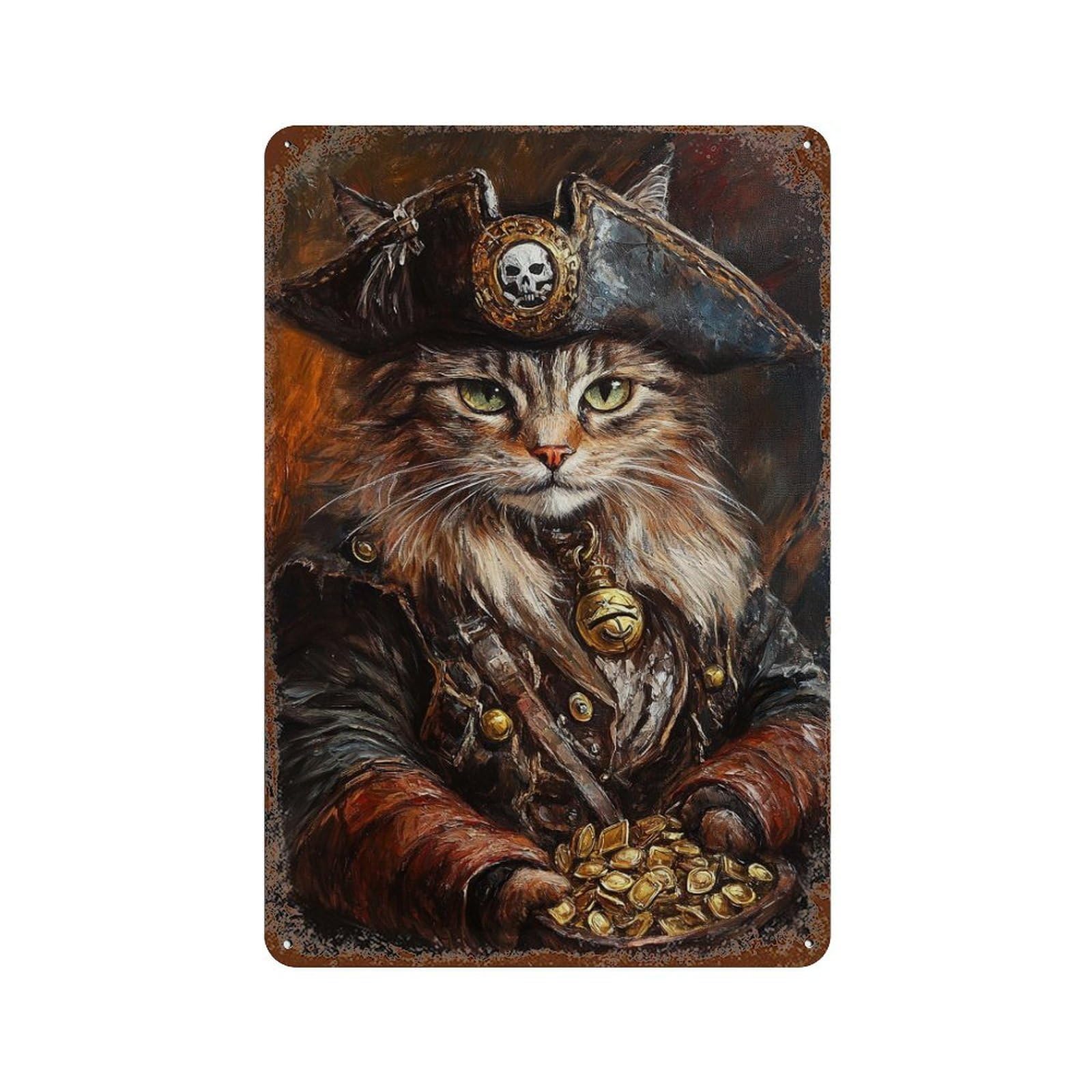 Pirate Cat Treasure Chest-31 Aged Metal Wall Plaque 11.8"x7.9", for Office, Studio And Wall Decor, Novelty Wall Decor