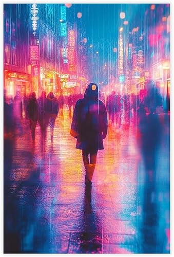 XAHOR Neon Cyberpunk Abstract Print  Synthwave Style Art  Vibrant Digital Wall Decor Canvas Posters Wall Art Bedroom Office Room Decor Gift