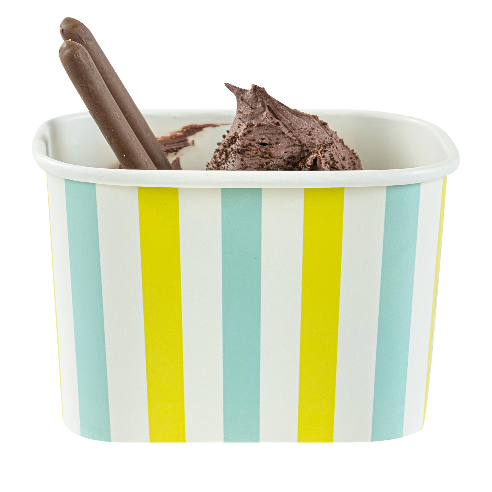 Restaurantware Paper Cups 200 Count 12 Ounce Square Disposable Ice Cream Containers, Leak-Resistant Paper Dessert To Go Cups, Hot And Cold Food, Durable Blue And Green Stripe, Lids Sold Separately