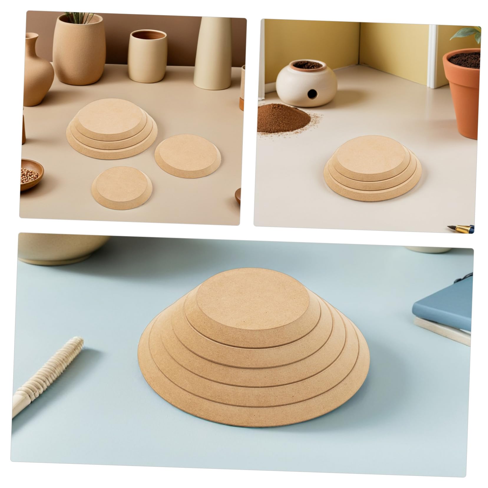 Moules à Poterie Ronds en Bois 5 Pièces pour Modelage Argile Empilables Démoulage Facilité Loisirs Créatifs Céramique Artistique Artisanat