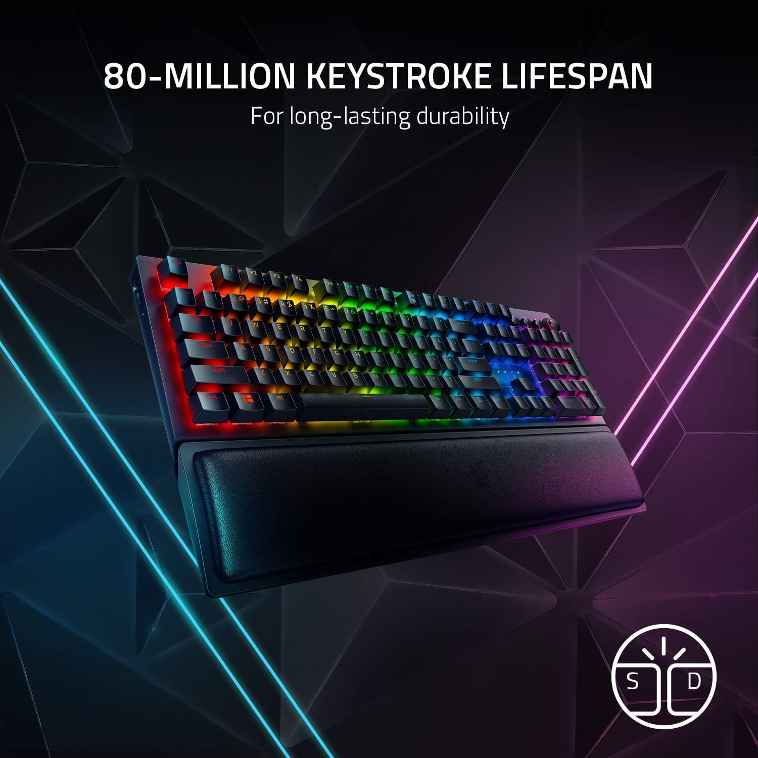 Razer BlackWidow V3 Pro (Yellow Switch) - Trådlöst mekaniskt speltangentbord i Full höjd med Chroma RGB (2,4 GHz, Bluetooth Eller USB-C, Handledsstöd i mjukt konstläder) Svart | Nordic Layout