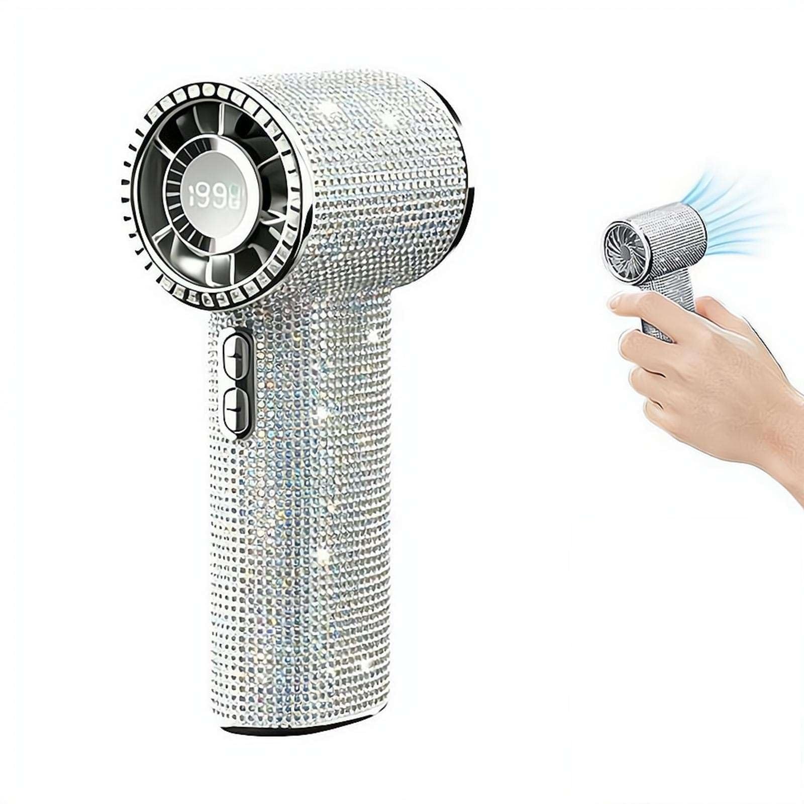 Full Diamond High-speed Handheld Fan, Portable Fans Rechargeable, Shining Bling Mini Personal Cooling Fan, 1-199 Speed, LED Display, For Home Office Travel Outdoor Activities